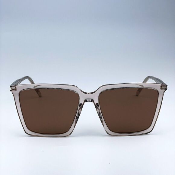 NEW Saint Laurent SL474 003 Nude Brown Square Unisex Sunglasses - Picture 1 of 12